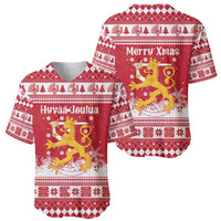 Finland Christmas Hannunvaakuna Baseball Jersey Hyvaa Joulua Nordic Snow Lion Red Version - Wonder Print Shop