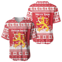 Finland Christmas Hannunvaakuna Baseball Jersey Hyvaa Joulua Nordic Snow Lion Red Version - Wonder Print Shop