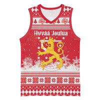 Finland Christmas Hannunvaakuna Basketball Jersey Hyvaa Joulua Nordic Snow Lion Red Version - Wonder Print Shop