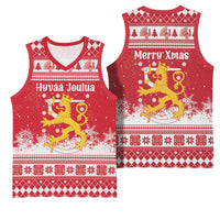 Finland Christmas Hannunvaakuna Basketball Jersey Hyvaa Joulua Nordic Snow Lion Red Version - Wonder Print Shop