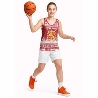 Finland Christmas Hannunvaakuna Basketball Jersey Hyvaa Joulua Nordic Snow Lion Red Version - Wonder Print Shop
