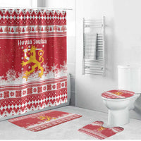 Finland Christmas Hannunvaakuna Bathroom Set Hyvaa Joulua Nordic Snow Lion Red Version - Wonder Print Shop