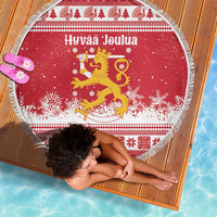 Finland Christmas Hannunvaakuna Beach Blanket Hyvaa Joulua Nordic Snow Lion Red Version - Wonder Print Shop