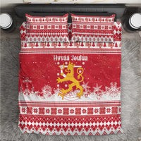 Finland Christmas Hannunvaakuna Bedding Set Hyvaa Joulua Nordic Snow Lion Red Version - Wonder Print Shop