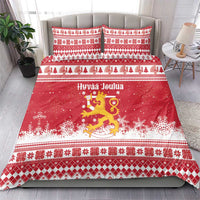 Finland Christmas Hannunvaakuna Bedding Set Hyvaa Joulua Nordic Snow Lion Red Version - Wonder Print Shop