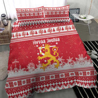 Finland Christmas Hannunvaakuna Bedding Set Hyvaa Joulua Nordic Snow Lion Red Version - Wonder Print Shop