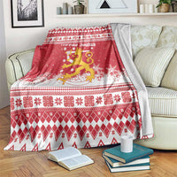 Finland Christmas Hannunvaakuna Blanket Hyvaa Joulua Nordic Snow Lion Red Version - Wonder Print Shop