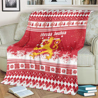Finland Christmas Hannunvaakuna Blanket Hyvaa Joulua Nordic Snow Lion Red Version - Wonder Print Shop