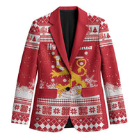 Finland Christmas Hannunvaakuna Blazer Hyvaa Joulua Nordic Snow Lion Red Version - Wonder Print Shop