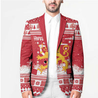 Finland Christmas Hannunvaakuna Blazer Hyvaa Joulua Nordic Snow Lion Red Version - Wonder Print Shop