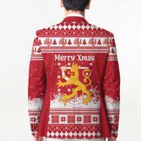 Finland Christmas Hannunvaakuna Blazer Hyvaa Joulua Nordic Snow Lion Red Version - Wonder Print Shop