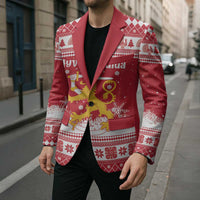 Finland Christmas Hannunvaakuna Blazer Hyvaa Joulua Nordic Snow Lion Red Version - Wonder Print Shop