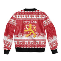 Finland Christmas Hannunvaakuna Bomber Jacket Hyvaa Joulua Nordic Snow Lion Red Version - Wonder Print Shop