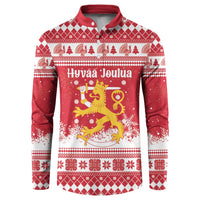 Finland Christmas Hannunvaakuna Button Sweatshirt Hyvaa Joulua Nordic Snow Lion Red Version - Wonder Print Shop