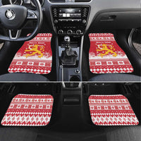 Finland Christmas Hannunvaakuna Car Mats Hyvaa Joulua Nordic Snow Lion Red Version - Wonder Print Shop