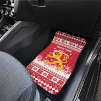 Finland Christmas Hannunvaakuna Car Mats Hyvaa Joulua Nordic Snow Lion Red Version - Wonder Print Shop
