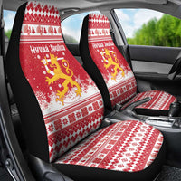 Finland Christmas Hannunvaakuna Car Seat Cover Hyvaa Joulua Nordic Snow Lion Red Version - Wonder Print Shop