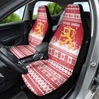 Finland Christmas Hannunvaakuna Car Seat Cover Hyvaa Joulua Nordic Snow Lion Red Version - Wonder Print Shop
