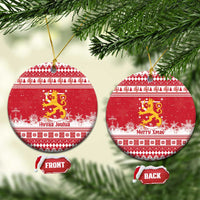 Finland Christmas Hannunvaakuna Ceramic Ornament Hyvaa Joulua Nordic Snow Lion Red Version - Wonder Print Shop