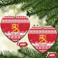 Finland Christmas Hannunvaakuna Ceramic Ornament Hyvaa Joulua Nordic Snow Lion Red Version - Wonder Print Shop