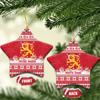 Finland Christmas Hannunvaakuna Ceramic Ornament Hyvaa Joulua Nordic Snow Lion Red Version - Wonder Print Shop