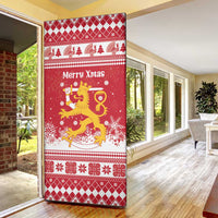 Finland Christmas Hannunvaakuna Door Cover Hyvaa Joulua Nordic Snow Lion Red Version - Wonder Print Shop