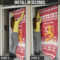 Finland Christmas Hannunvaakuna Door Cover Hyvaa Joulua Nordic Snow Lion Red Version - Wonder Print Shop