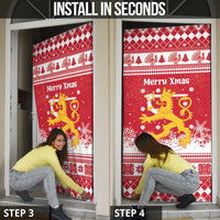 Finland Christmas Hannunvaakuna Door Cover Hyvaa Joulua Nordic Snow Lion Red Version - Wonder Print Shop