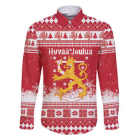 Finland Christmas Hannunvaakuna Family Matching Long Sleeve Bodycon Dress and Hawaiian Shirt Hyvaa Joulua Nordic Snow Lion Red Version - Wonder Print Shop