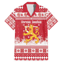 Finland Christmas Hannunvaakuna Family Matching Mermaid Dress and Hawaiian Shirt Hyvaa Joulua Nordic Snow Lion Red Version - Wonder Print Shop