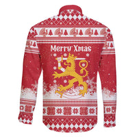 Finland Christmas Hannunvaakuna Family Matching Off Shoulder Maxi Dress and Hawaiian Shirt Hyvaa Joulua Nordic Snow Lion Red Version - Wonder Print Shop