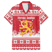 Finland Christmas Hannunvaakuna Family Matching Puletasi and Hawaiian Shirt Hyvaa Joulua Nordic Snow Lion Red Version - Wonder Print Shop