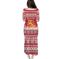 Finland Christmas Hannunvaakuna Family Matching Puletasi and Hawaiian Shirt Hyvaa Joulua Nordic Snow Lion Red Version - Wonder Print Shop