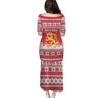 Finland Christmas Hannunvaakuna Family Matching Puletasi and Hawaiian Shirt Hyvaa Joulua Nordic Snow Lion Red Version - Wonder Print Shop