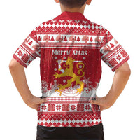 Finland Christmas Hannunvaakuna Family Matching Summer Maxi Dress and Hawaiian Shirt Hyvaa Joulua Nordic Snow Lion Red Version - Wonder Print Shop