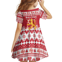 Finland Christmas Hannunvaakuna Family Matching Summer Maxi Dress and Hawaiian Shirt Hyvaa Joulua Nordic Snow Lion Red Version - Wonder Print Shop