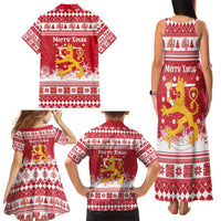 Finland Christmas Hannunvaakuna Family Matching Tank Maxi Dress and Hawaiian Shirt Hyvaa Joulua Nordic Snow Lion Red Version - Wonder Print Shop