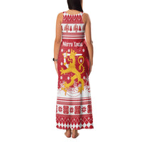 Finland Christmas Hannunvaakuna Family Matching Tank Maxi Dress and Hawaiian Shirt Hyvaa Joulua Nordic Snow Lion Red Version - Wonder Print Shop
