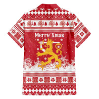 Finland Christmas Hannunvaakuna Hawaiian Shirt Hyvaa Joulua Nordic Snow Lion Red Version - Wonder Print Shop