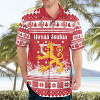 Finland Christmas Hannunvaakuna Hawaiian Shirt Hyvaa Joulua Nordic Snow Lion Red Version - Wonder Print Shop