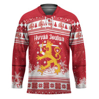 Finland Christmas Hannunvaakuna Hockey Jersey Hyvaa Joulua Nordic Snow Lion Red Version - Wonder Print Shop