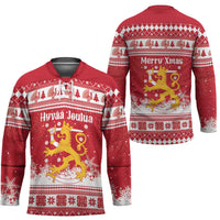 Finland Christmas Hannunvaakuna Hockey Jersey Hyvaa Joulua Nordic Snow Lion Red Version - Wonder Print Shop