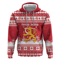 Finland Christmas Hannunvaakuna Hoodie Hyvaa Joulua Nordic Snow Lion Red Version - Wonder Print Shop