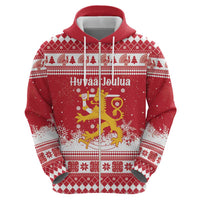 Finland Christmas Hannunvaakuna Hoodie Hyvaa Joulua Nordic Snow Lion Red Version - Wonder Print Shop