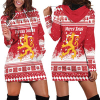 Finland Christmas Hannunvaakuna Hoodie Dress Hyvaa Joulua Nordic Snow Lion Red Version - Wonder Print Shop
