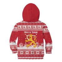 Finland Christmas Hannunvaakuna Kid Hoodie Hyvaa Joulua Nordic Snow Lion Red Version - Wonder Print Shop