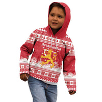 Finland Christmas Hannunvaakuna Kid Hoodie Hyvaa Joulua Nordic Snow Lion Red Version - Wonder Print Shop