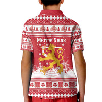 Finland Christmas Hannunvaakuna Kid Polo Shirt Hyvaa Joulua Nordic Snow Lion Red Version - Wonder Print Shop