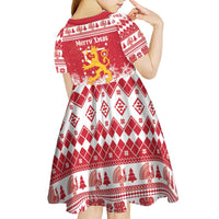 Finland Christmas Hannunvaakuna Kid Short Sleeve Dress Hyvaa Joulua Nordic Snow Lion Red Version - Wonder Print Shop