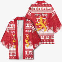 Finland Christmas Hannunvaakuna Kimono Hyvaa Joulua Nordic Snow Lion Red Version - Wonder Print Shop